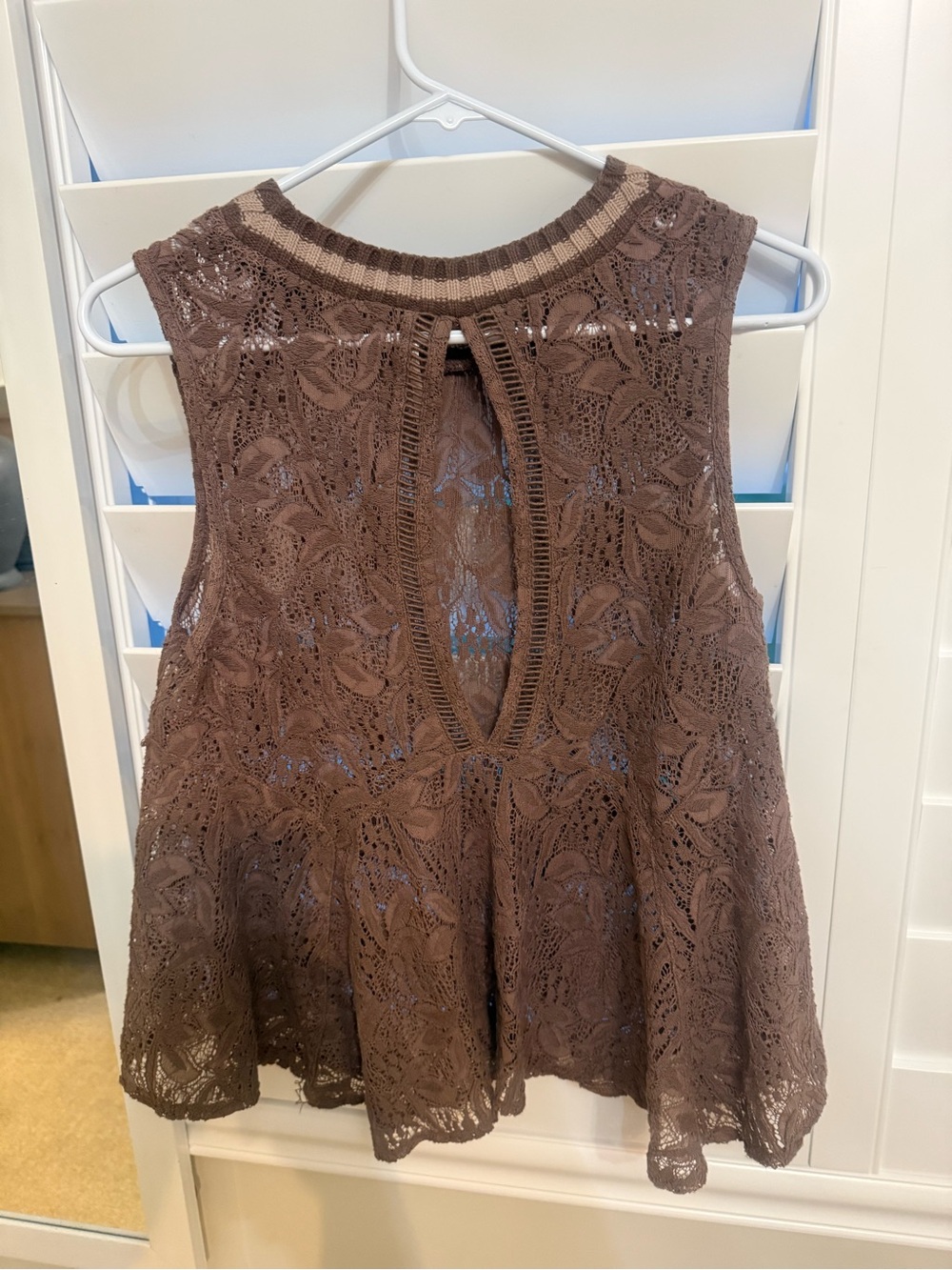 Free People Lace Peplum Sleeveless Boho Top Taupe Brown Floral Crochet - Picture 3 of 3